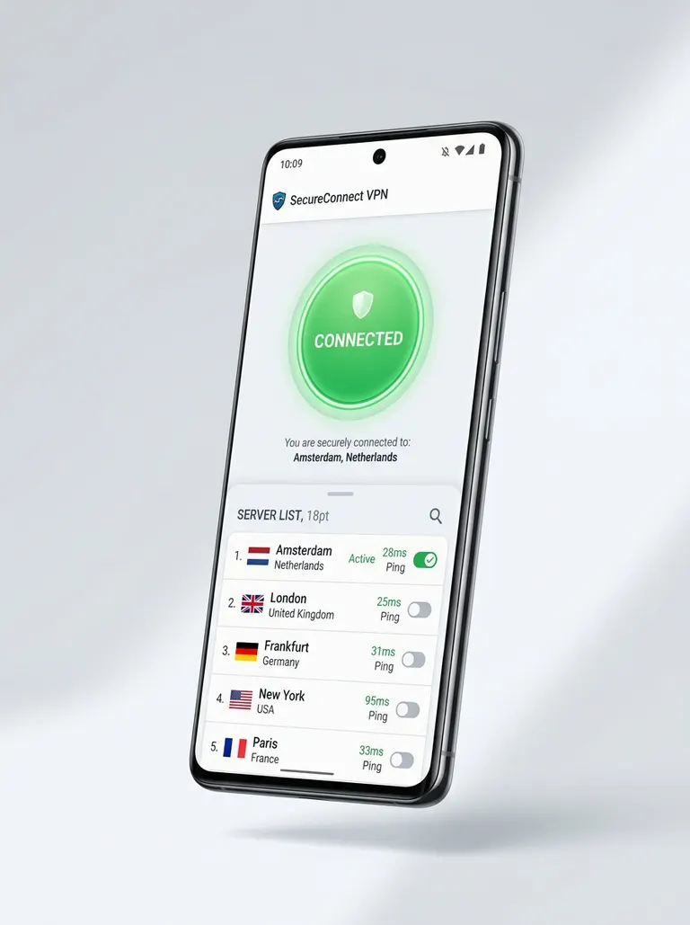 Antarmuka aplikasi Exon VPN untuk Android