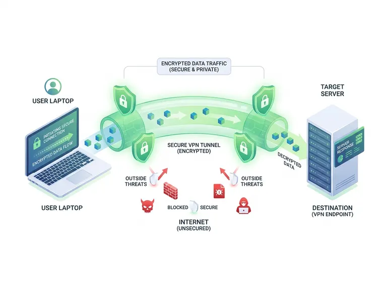 Diagram showing an Android device connecting through a VPN server